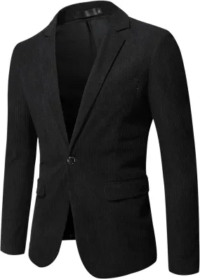 UNINUKOO Men's Suit Jackets Corduroy Vintage Sport Coat Slim Fit Party Dinner Casual Blazer for Men