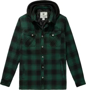 WenVen Men's Thicken Plaid Flannel Quilted Shirts Jacket with Removable Hood