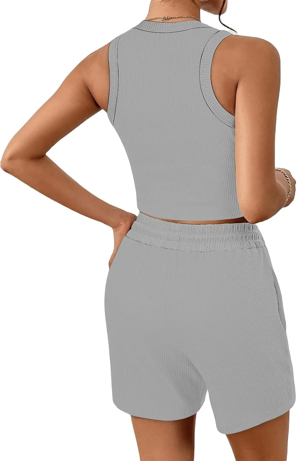 Womens 2 Piece Shorts Sets Sleeveless Crop Tops and Shorts Summer Ribbed Lounge Set Beach Vacation Trendy Clothes