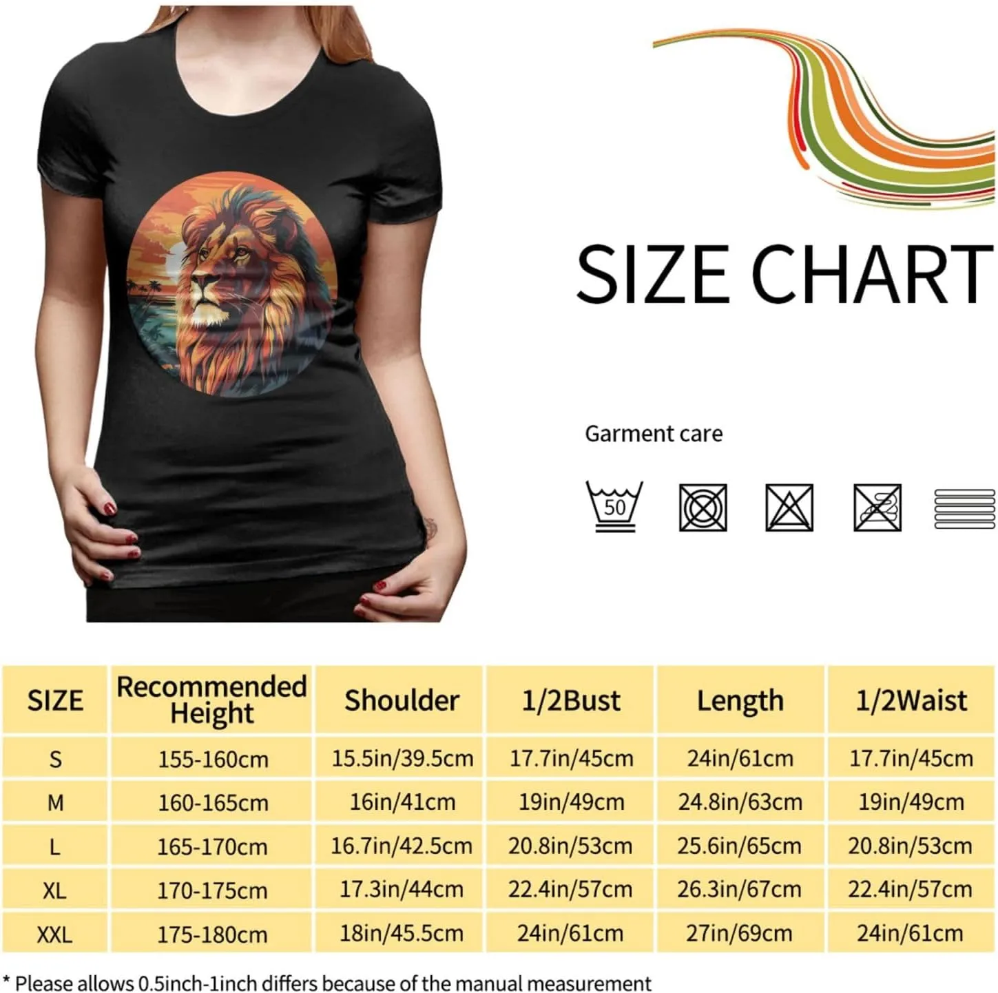 Women's Lion Sunset T-Shirt, Crewneck Casual Tees