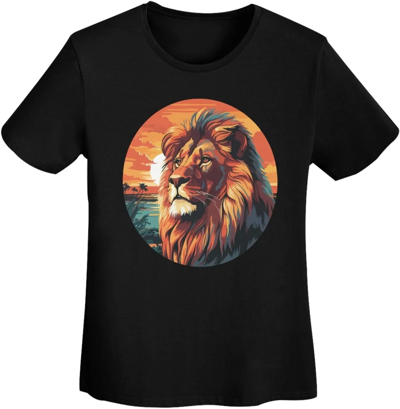 Women's Lion Sunset T-Shirt, Crewneck Casual Tees