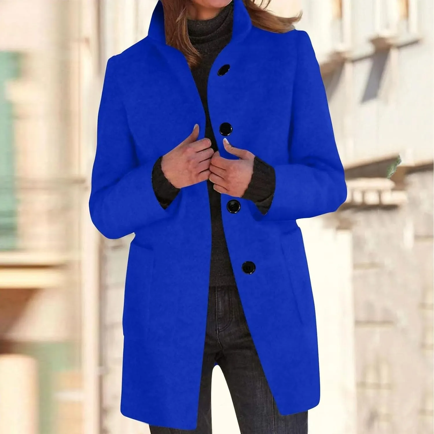 Wool Coats for Women 2024 Oversized Fashion Thicken Stand Collar Single Breasted Winter Jackets with Pockets
