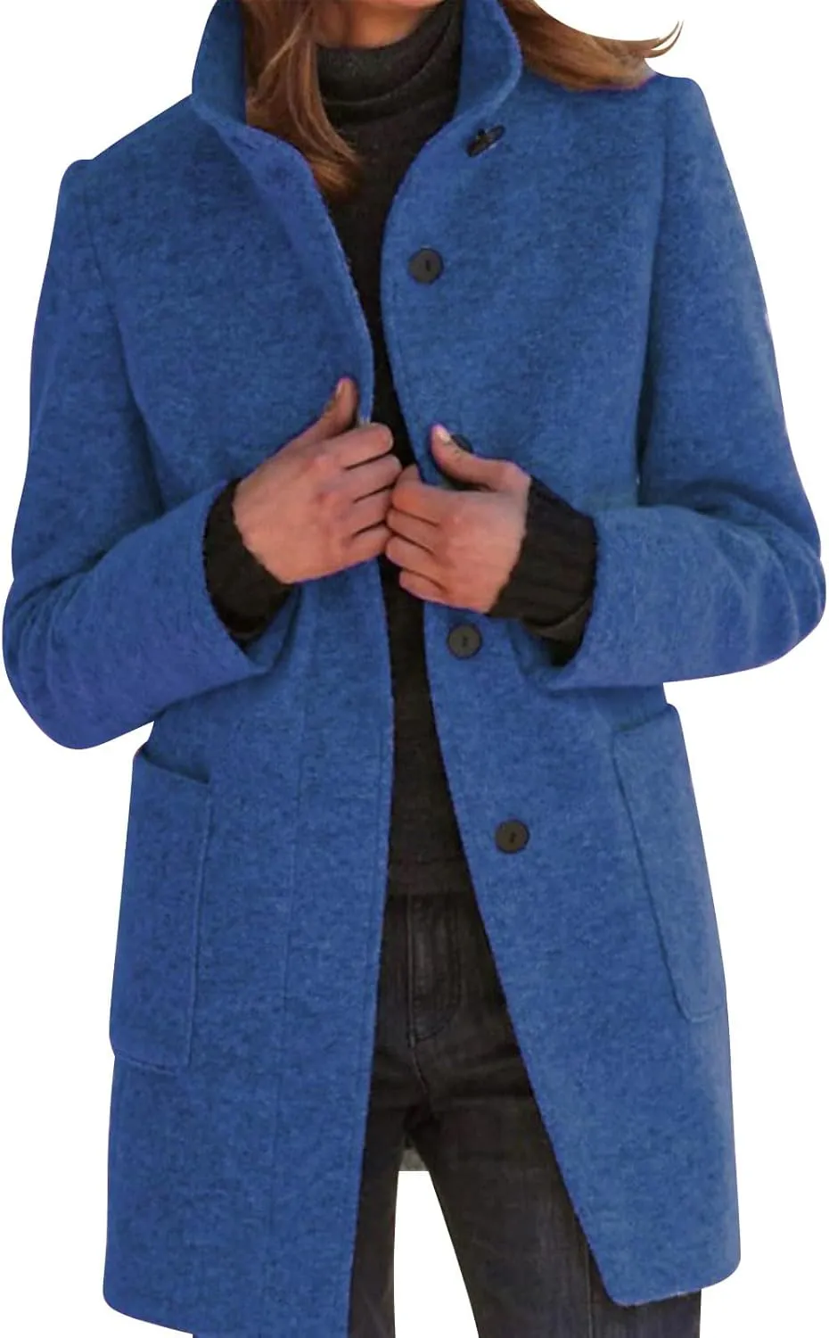Wool Coats for Women 2024 Oversized Fashion Thicken Stand Collar Single Breasted Winter Jackets with Pockets