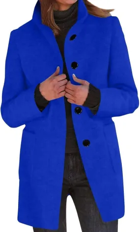Wool Coats for Women 2024 Oversized Fashion Thicken Stand Collar Single Breasted Winter Jackets with Pockets