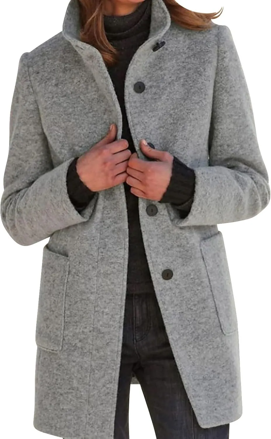 Wool Coats for Women 2024 Oversized Fashion Thicken Stand Collar Single Breasted Winter Jackets with Pockets